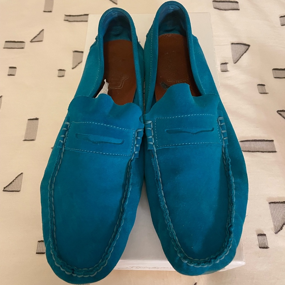 Florsheim by Duckie Brown Handstitched Blue Suede Drivers